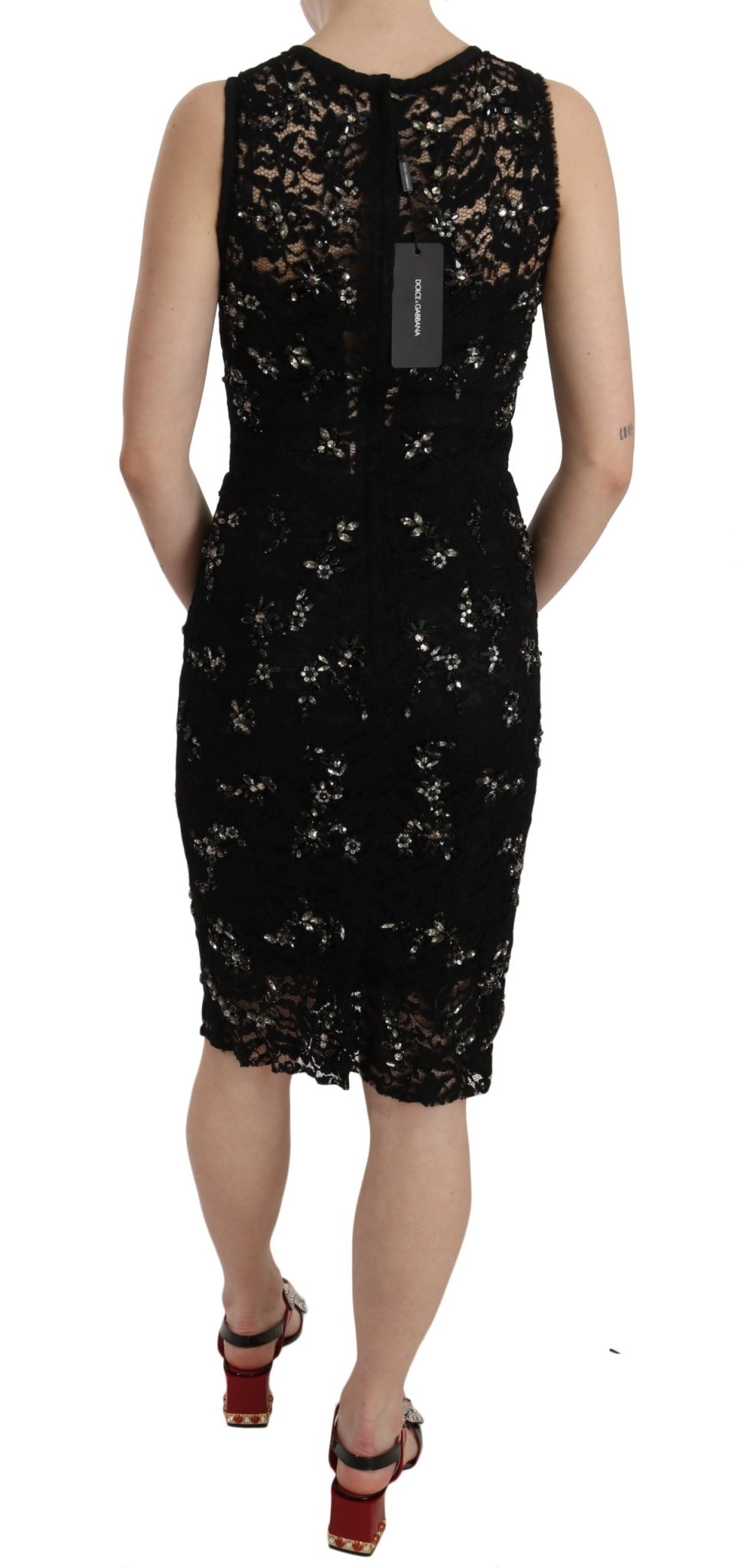 Black Floral Lace Crystal Sheath Dress - coffeewithmee2Dolce & GabbanaP2400S