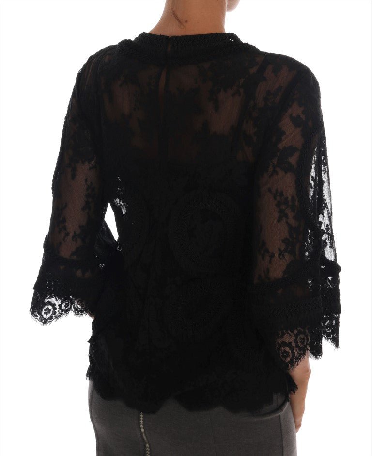 Black Floral Lace Cutout Silk Top - coffeewithmee2Dolce & GabbanaP2060S