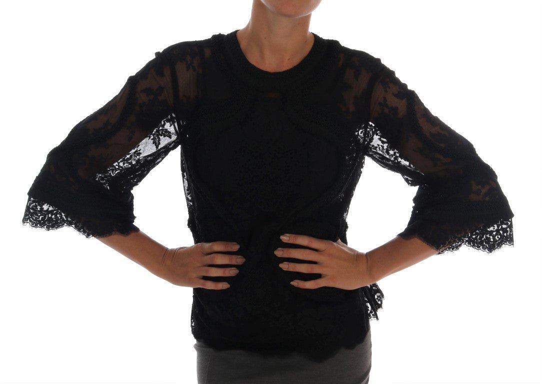 Black Floral Lace Cutout Silk Top - coffeewithmee2Dolce & GabbanaP2060S