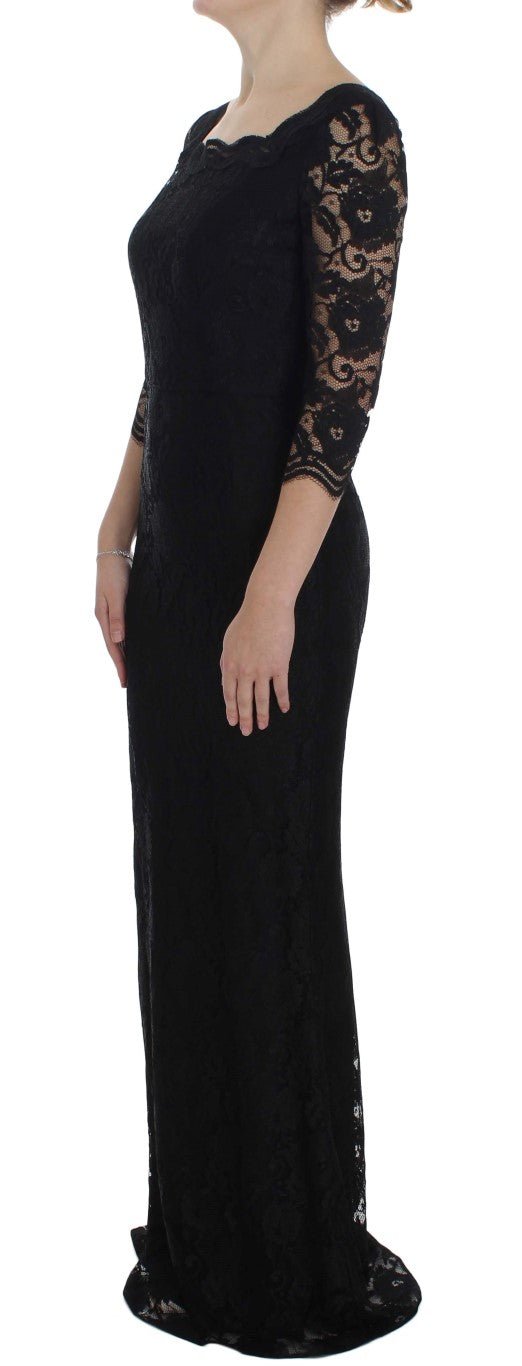 Black Floral Lace Long Ball Maxi Dress - coffeewithmee2Dolce & GabbanaP1017S