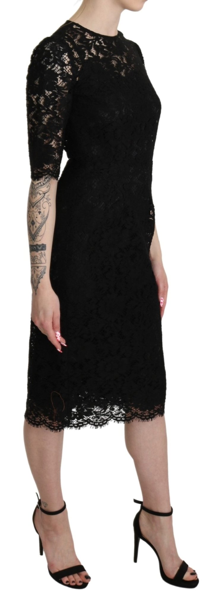 Black Floral Lace Sheath Knee Length Dress - coffeewithmee2Dolce & GabbanaP3324S