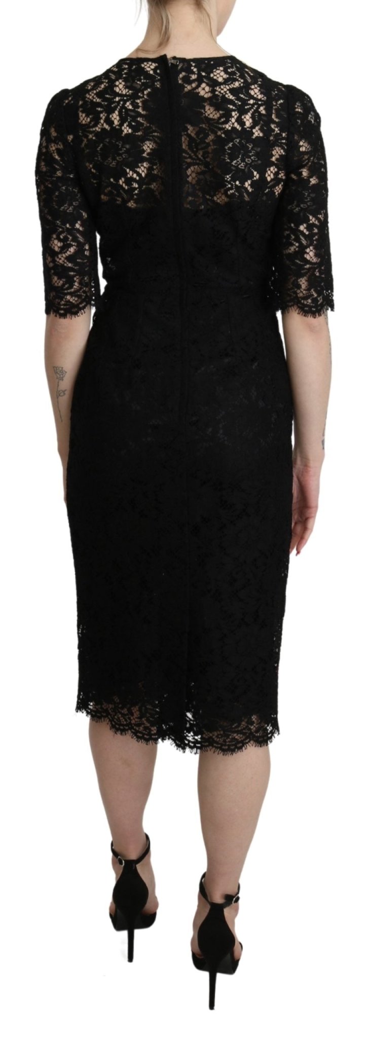 Black Floral Lace Sheath Knee Length Dress - coffeewithmee2Dolce & GabbanaP3324S