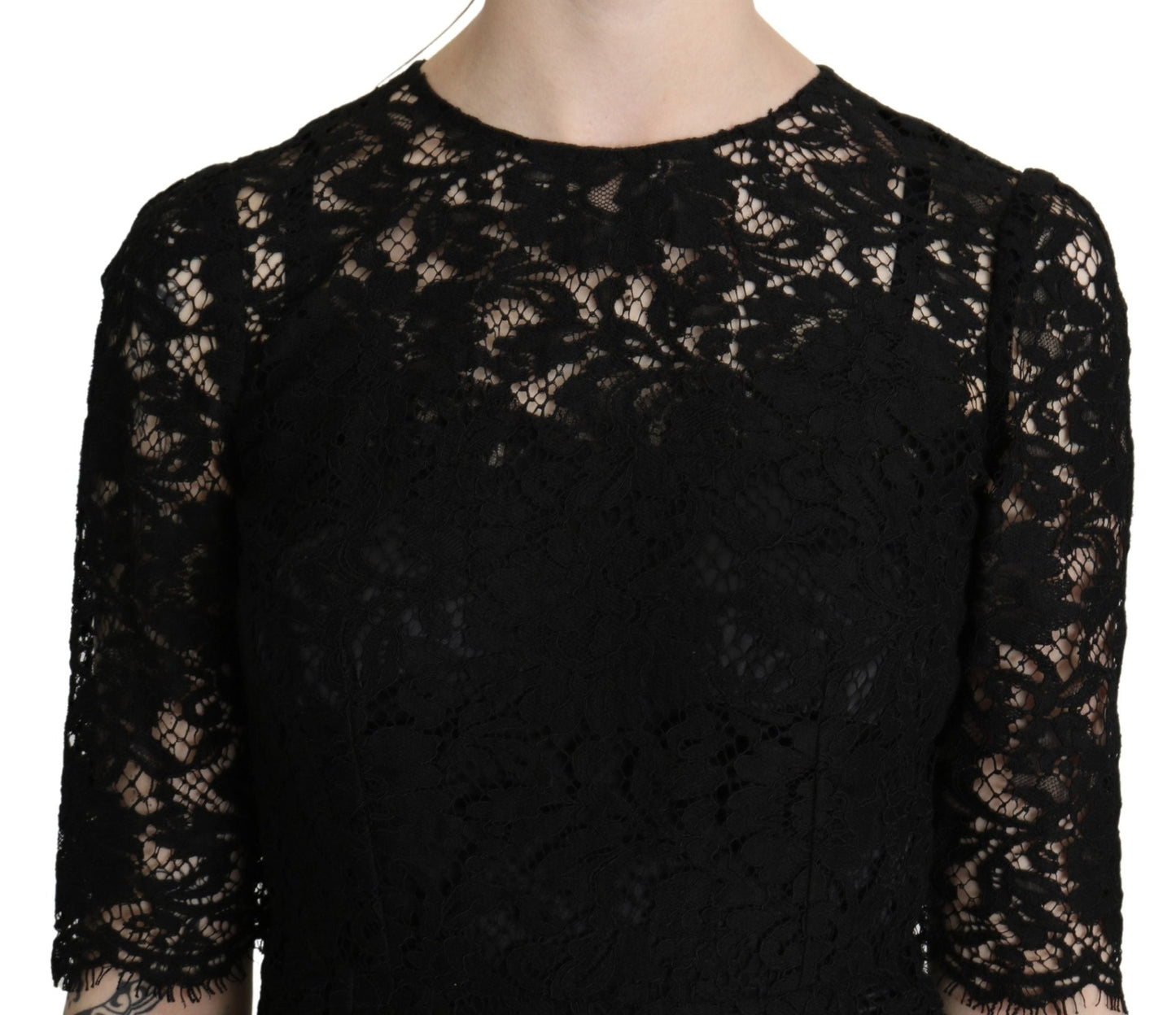 Black Floral Lace Sheath Knee Length Dress - coffeewithmee2Dolce & GabbanaP3324S
