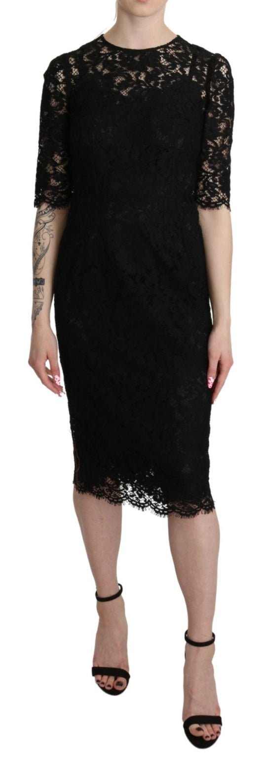 Black Floral Lace Sheath Knee Length Dress - coffeewithmee2Dolce & GabbanaP3324S