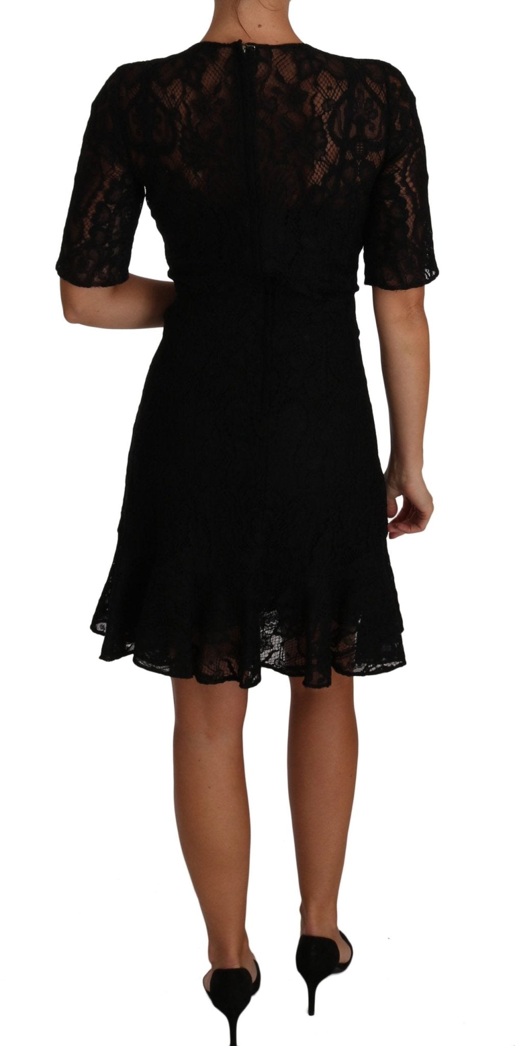 Black Floral Lace Sheath Short Sleeves Dress - coffeewithmee2Dolce & GabbanaP1397S