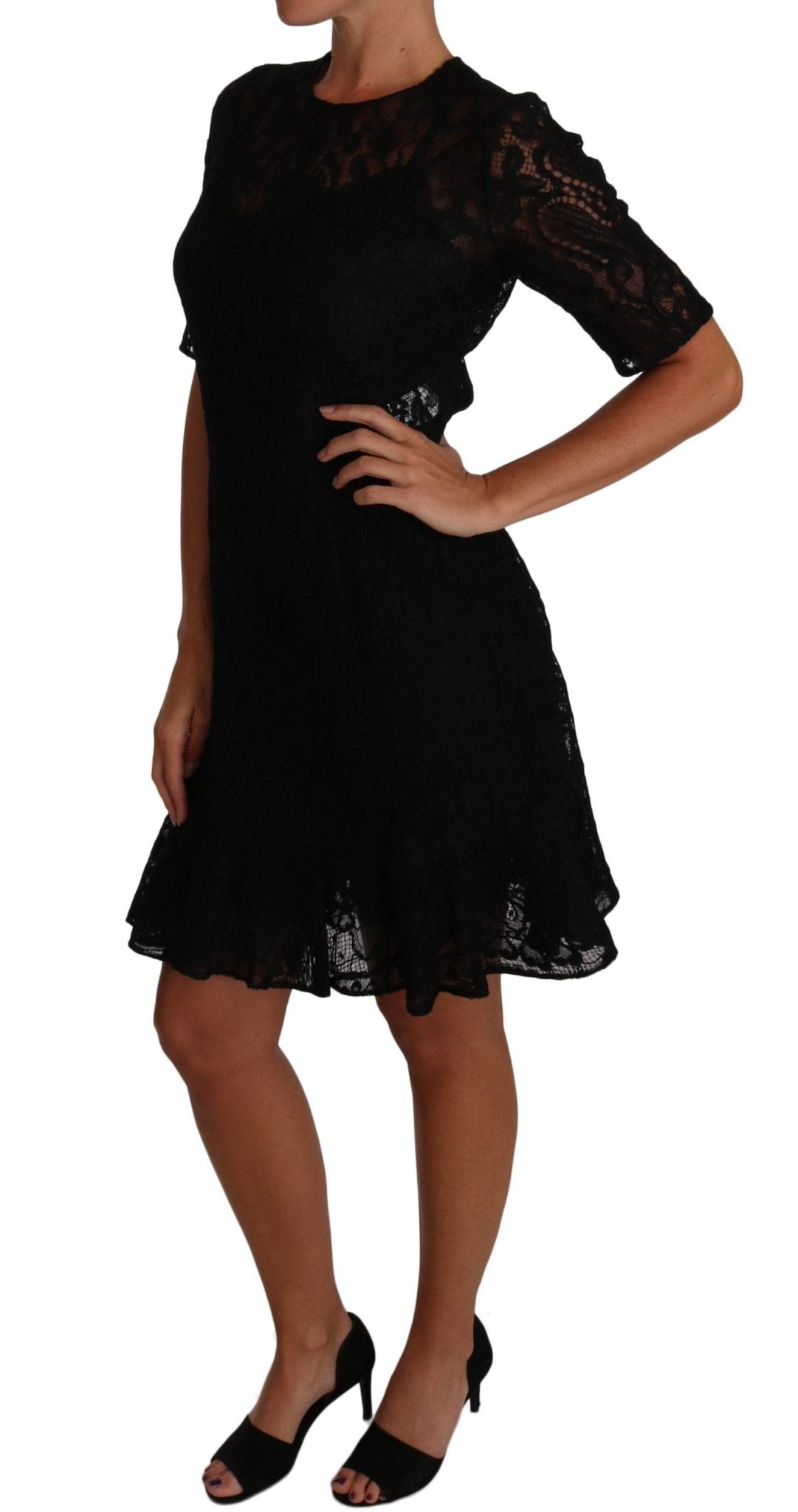 Black Floral Lace Sheath Short Sleeves Dress - coffeewithmee2Dolce & GabbanaP1397S