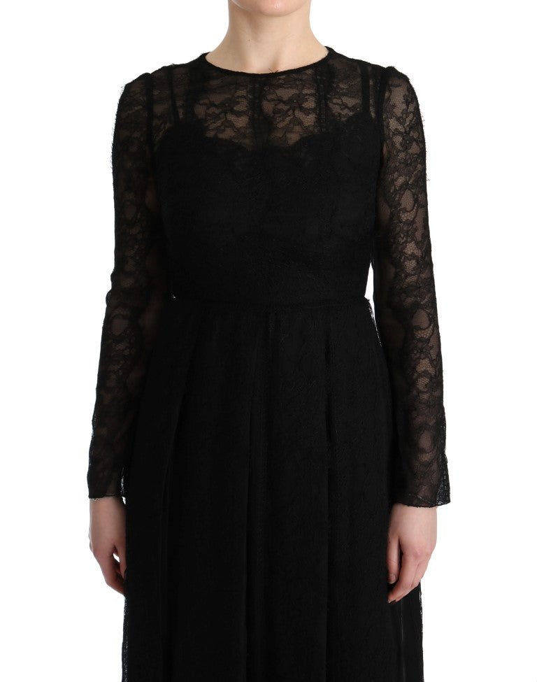 Black Floral Lace Sheath Silk Dress - coffeewithmee2Dolce & GabbanaP1885S
