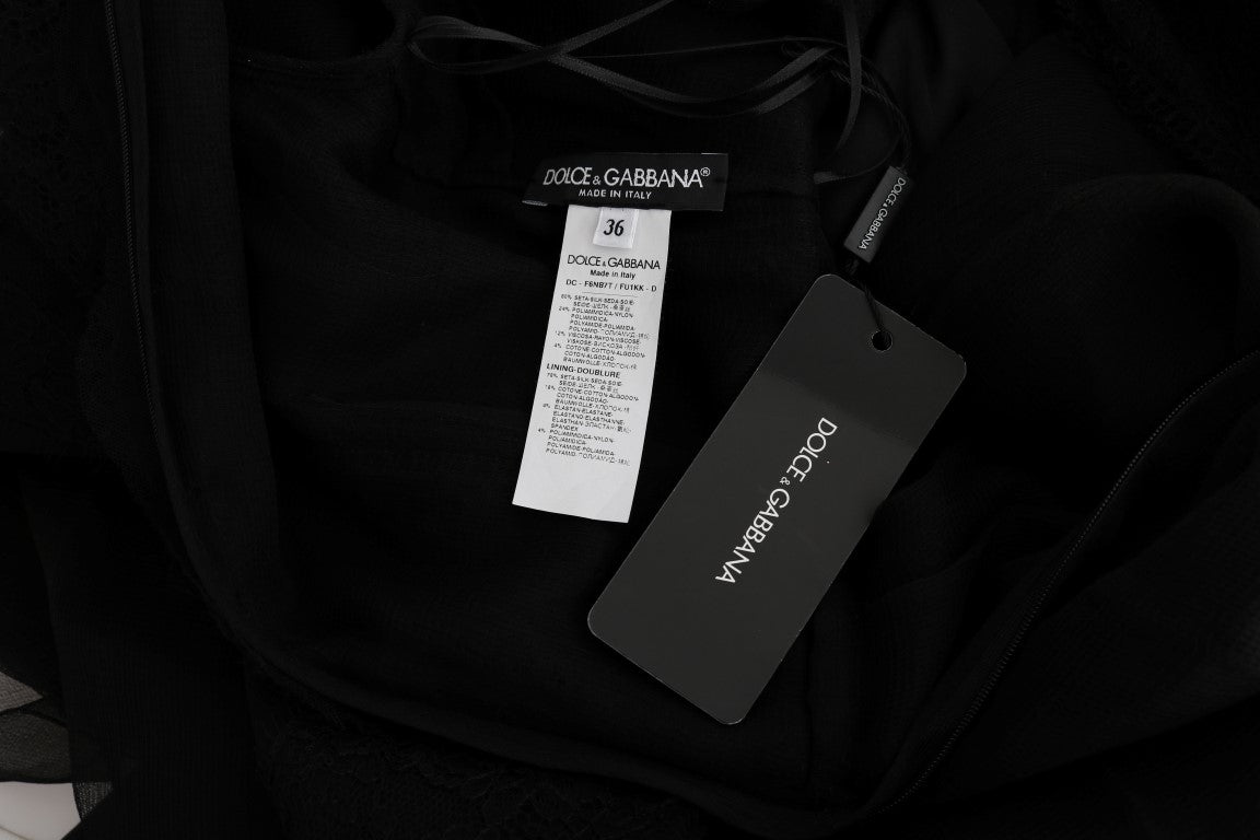 Black Floral Lace Sheath Silk Dress - coffeewithmee2Dolce & GabbanaP1885S