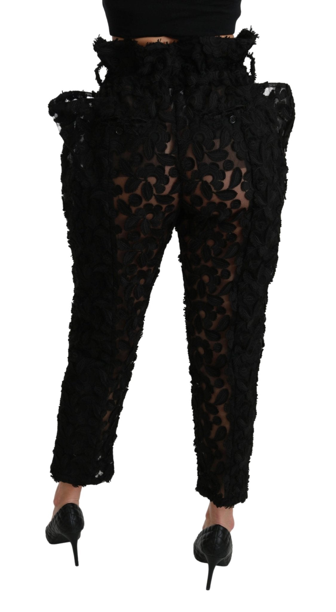 Black Floral Lace Tapered High Waist Pants - coffeewithmee2Dolce & GabbanaP2975S