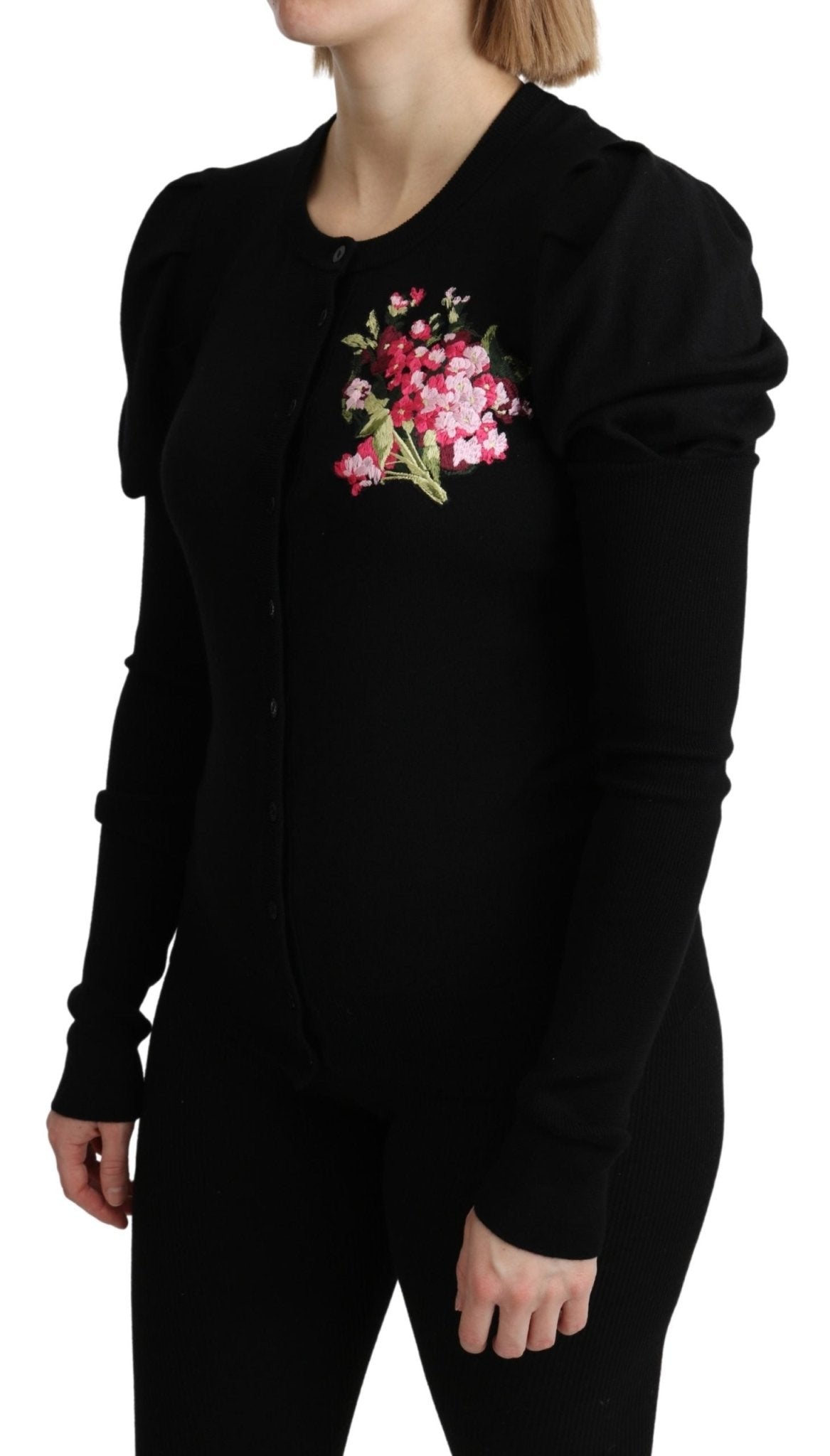 Black Floral Long Sleeve Cardigan Sweater - coffeewithmee2Dolce & GabbanaP3299S
