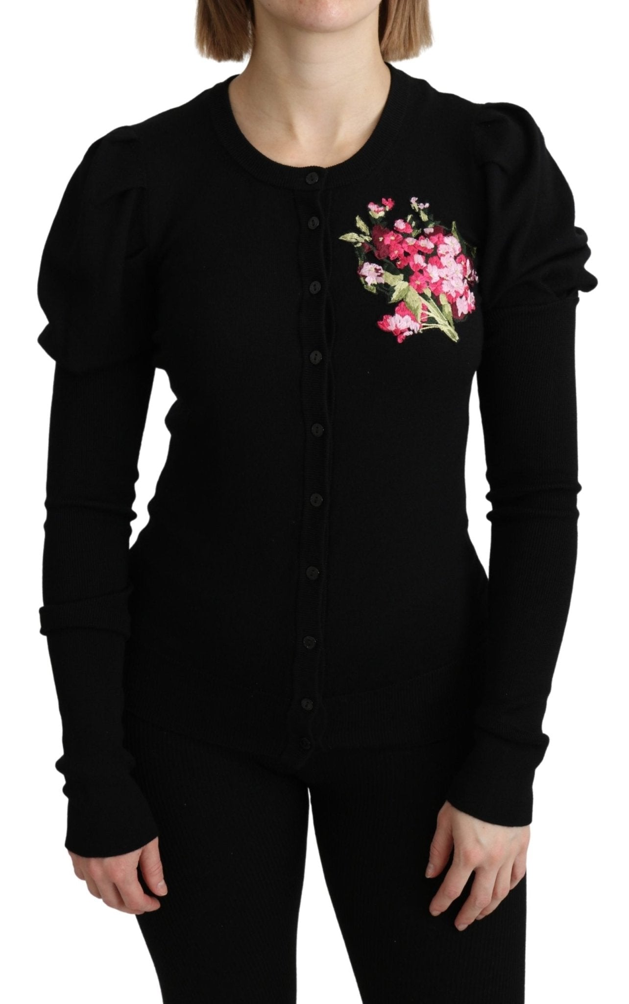 Black Floral Long Sleeve Cardigan Sweater - coffeewithmee2Dolce & GabbanaP3299S