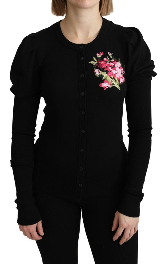 Black Floral Long Sleeve Cardigan Sweater - coffeewithmee2Dolce & GabbanaP3299S