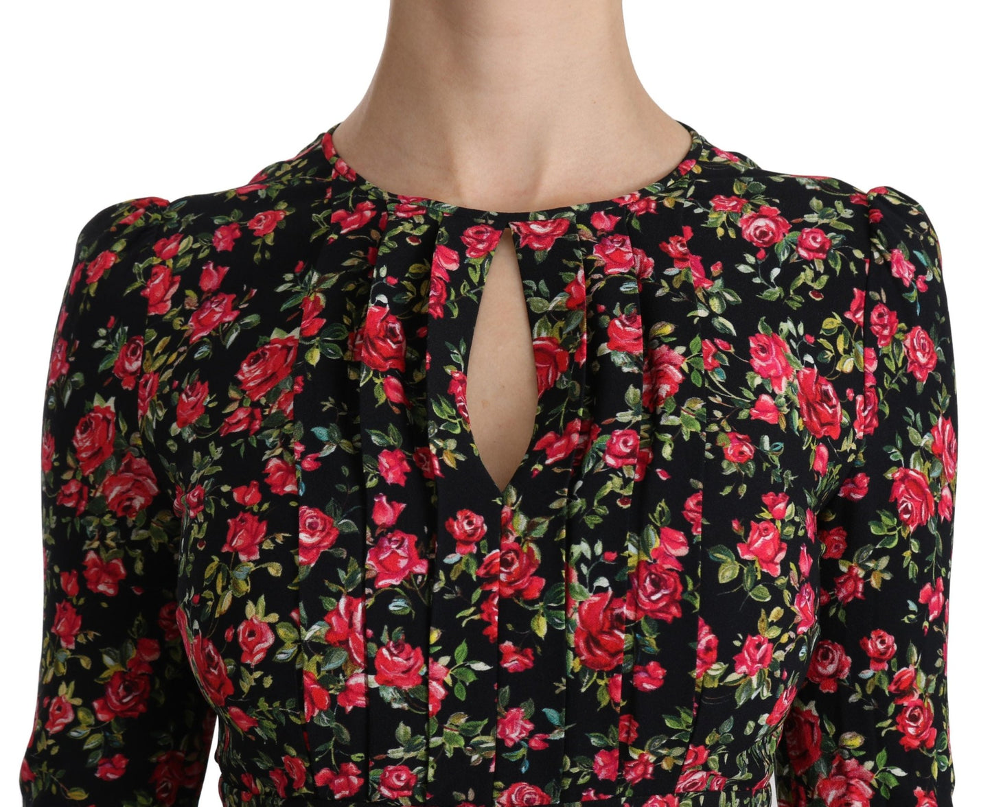 Black Floral Longsleeve Knee Length Dress - coffeewithmee2Dolce & GabbanaP2594S