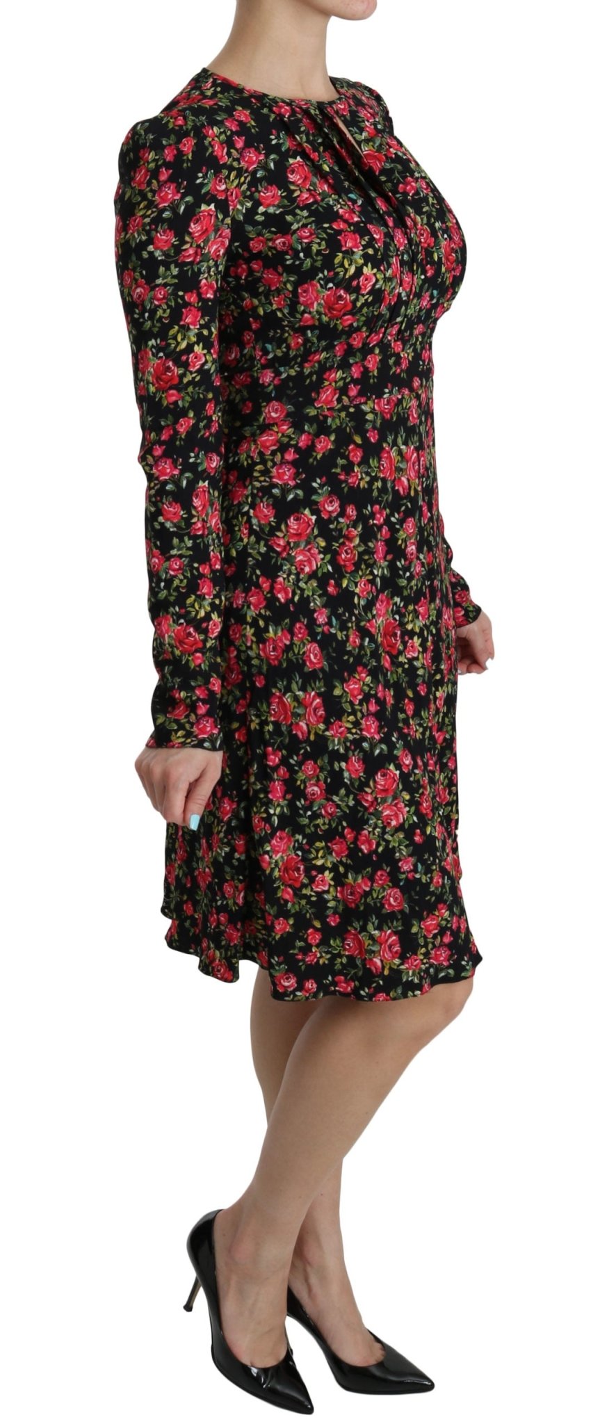Black Floral Longsleeve Knee Length Dress - coffeewithmee2Dolce & GabbanaP2594S