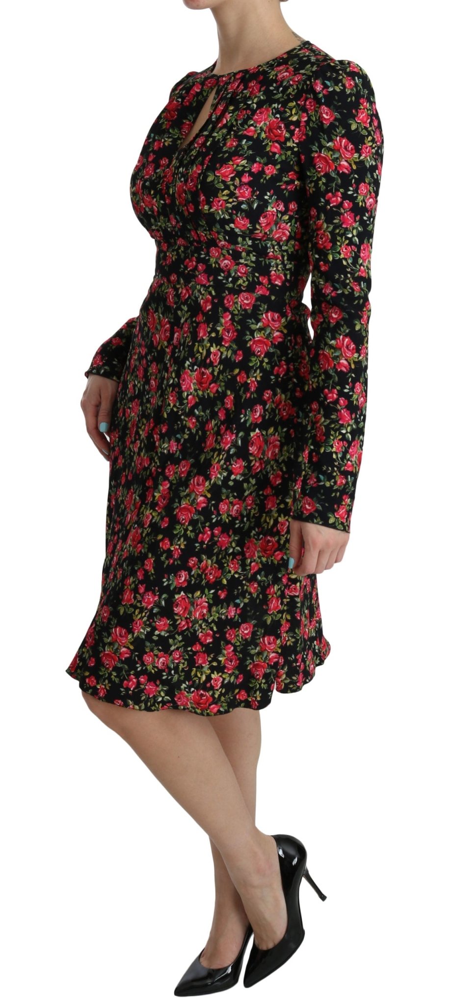 Black Floral Longsleeve Knee Length Dress - coffeewithmee2Dolce & GabbanaP2594S