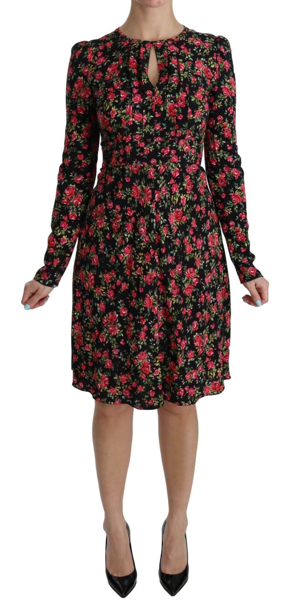 Black Floral Longsleeve Knee Length Dress - coffeewithmee2Dolce & GabbanaP2594S