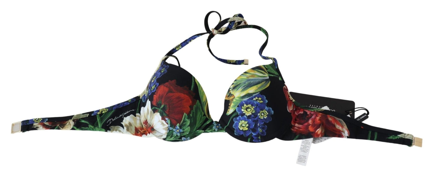 Black Floral Print Nylon Swimwear Bikini Tops - coffeewithmee2Dolce & GabbanaP4150S