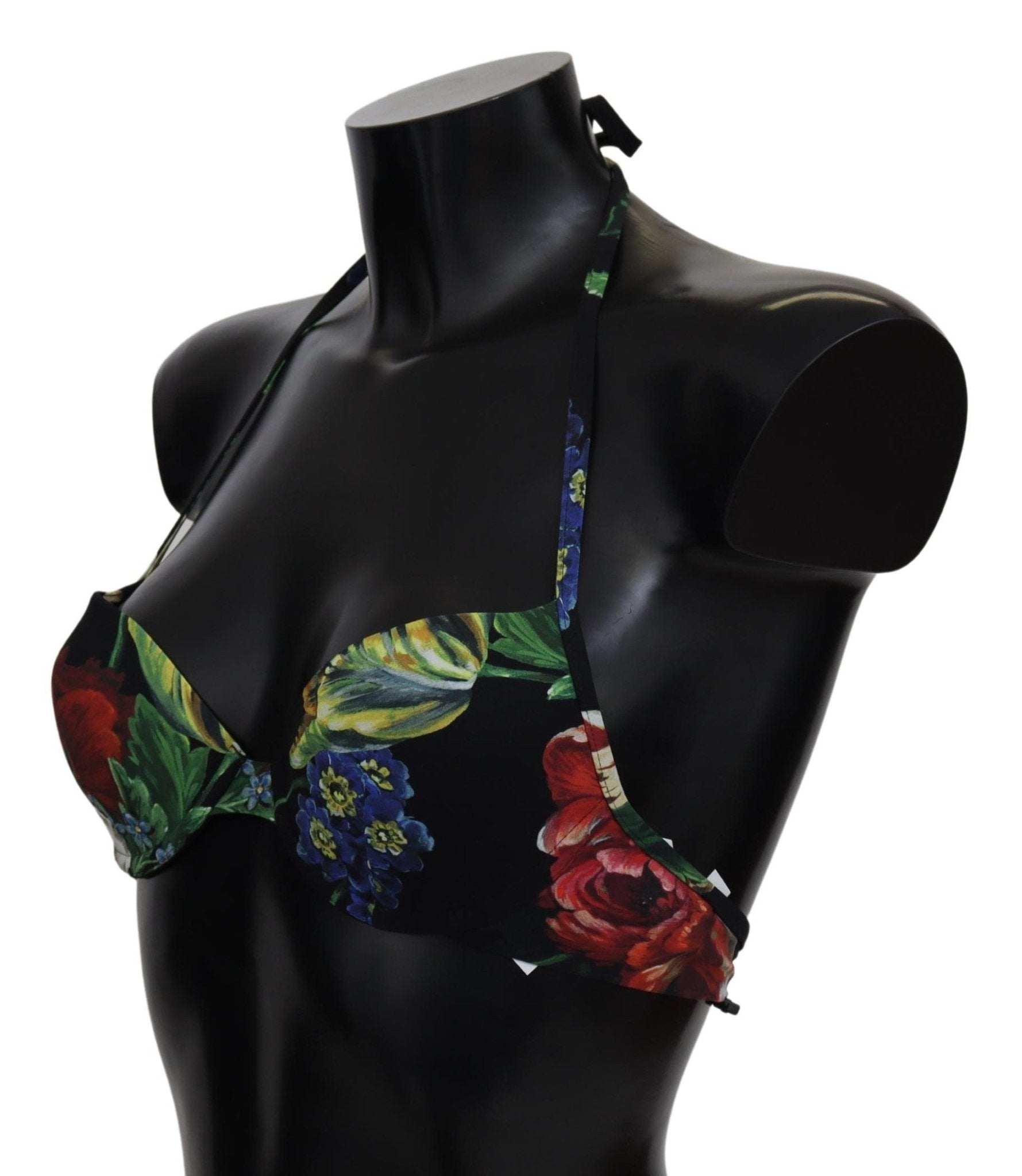 Black Floral Print Nylon Swimwear Bikini Tops - coffeewithmee2Dolce & GabbanaP4150S