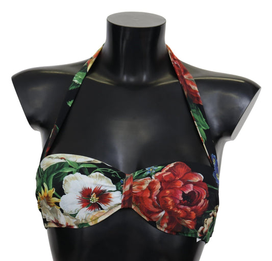 Black Floral Print Nylon Swimwear Bikini Tops - coffeewithmee2Dolce & GabbanaP4151S