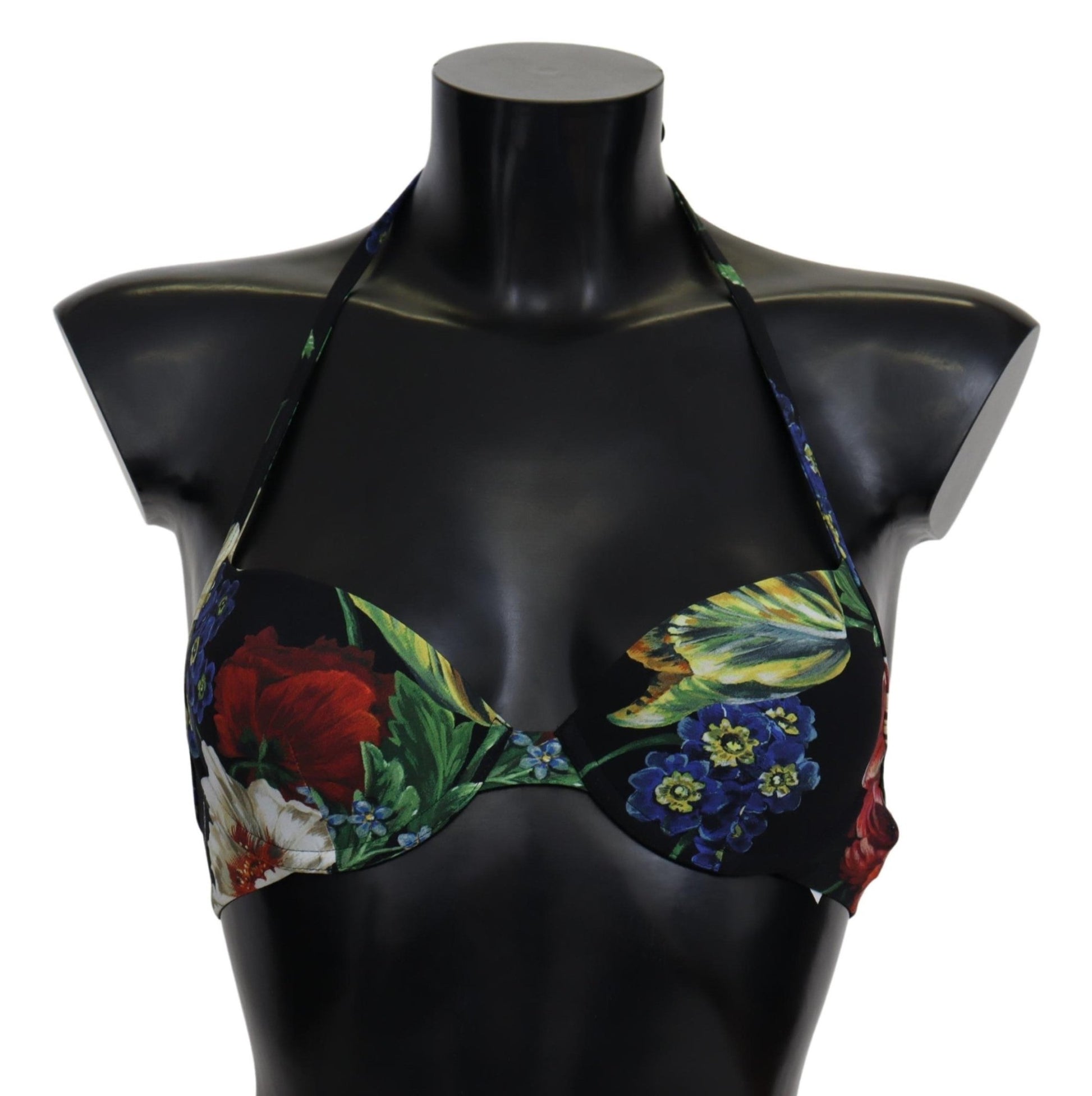 Black Floral Print Nylon Swimwear Bikini Tops - coffeewithmee2Dolce & GabbanaP4150S