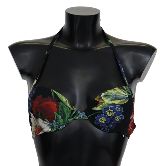 Black Floral Print Nylon Swimwear Bikini Tops - coffeewithmee2Dolce & GabbanaP4150S