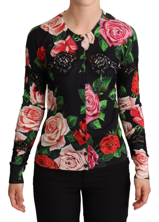 Black Floral Print Silk Blend Cardigan Sweater - coffeewithmee2Dolce & GabbanaP5251S