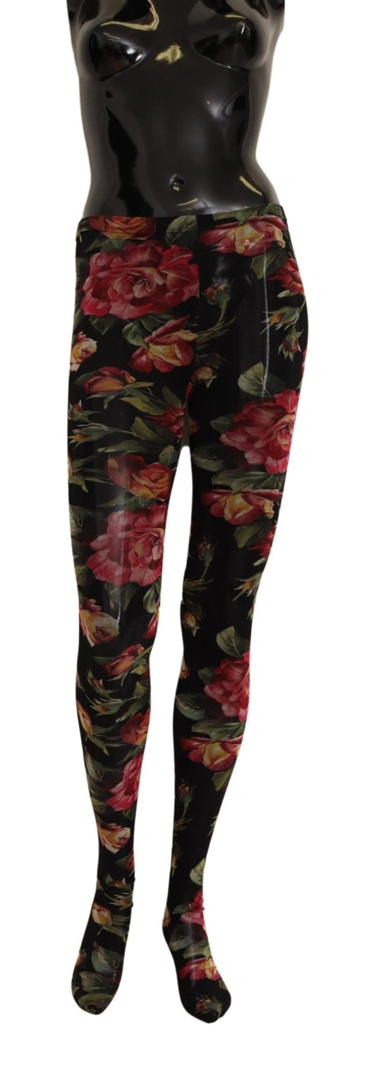 Black Floral Print Stockings Nylon Tights - coffeewithmee2Dolce & GabbanaP4933S