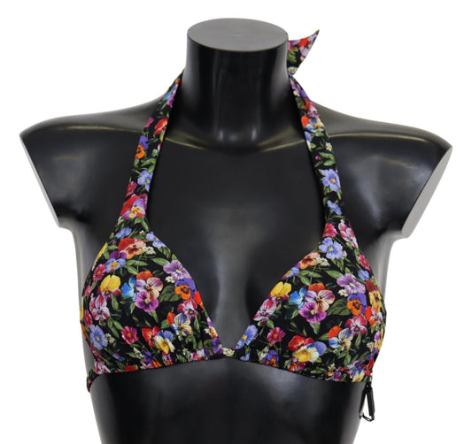 Black Floral Print Swimsuit Beachwear Bikini Tops - coffeewithmee2Dolce & GabbanaP4120S