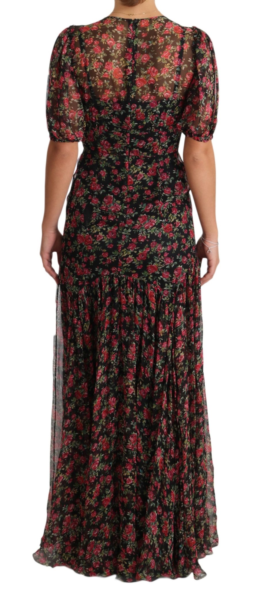 Black Floral Roses A-Line Shift Gown Dress - coffeewithmee2Dolce & GabbanaP1557S