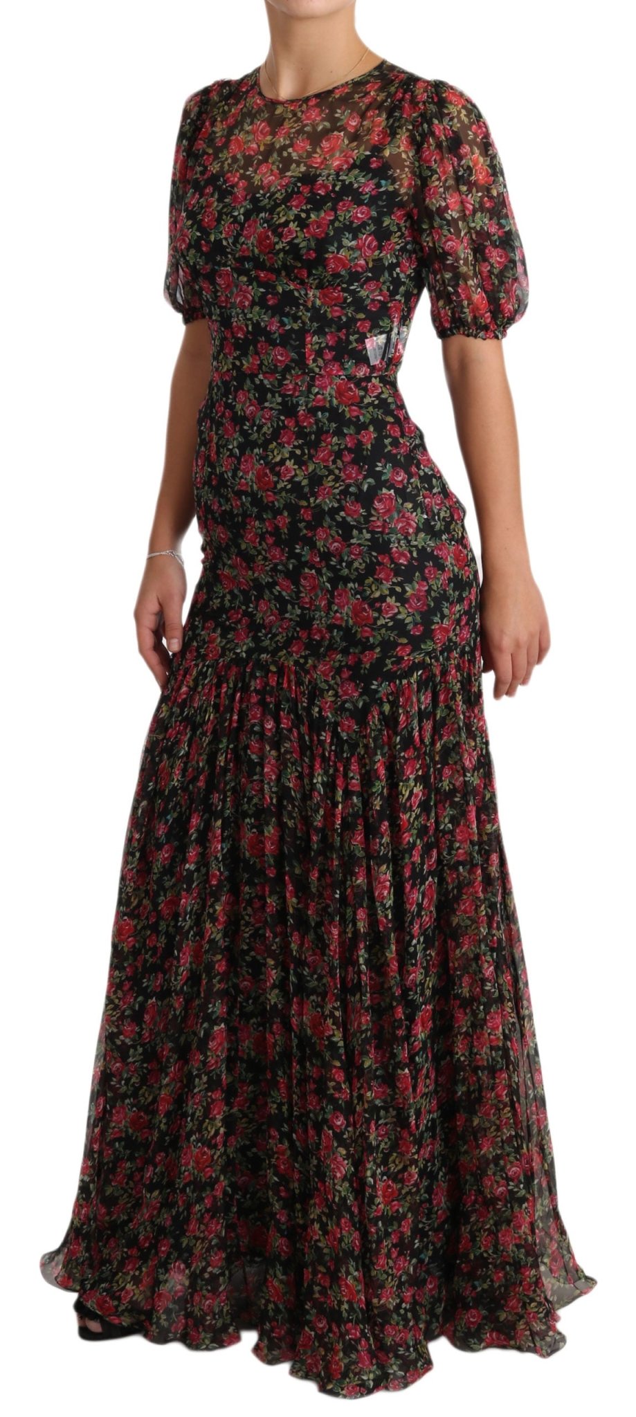 Black Floral Roses A-Line Shift Gown Dress - coffeewithmee2Dolce & GabbanaP1557S