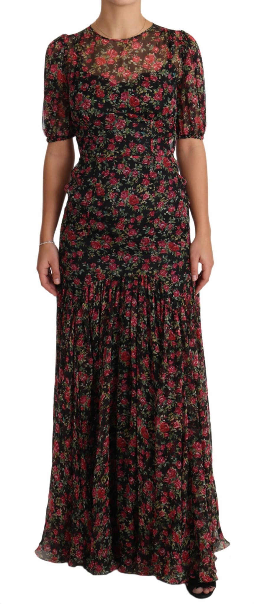 Black Floral Roses A-Line Shift Gown Dress - coffeewithmee2Dolce & GabbanaP1557S