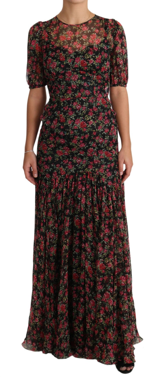 Black Floral Roses A-Line Shift Gown Dress - coffeewithmee2Dolce & GabbanaP1557S