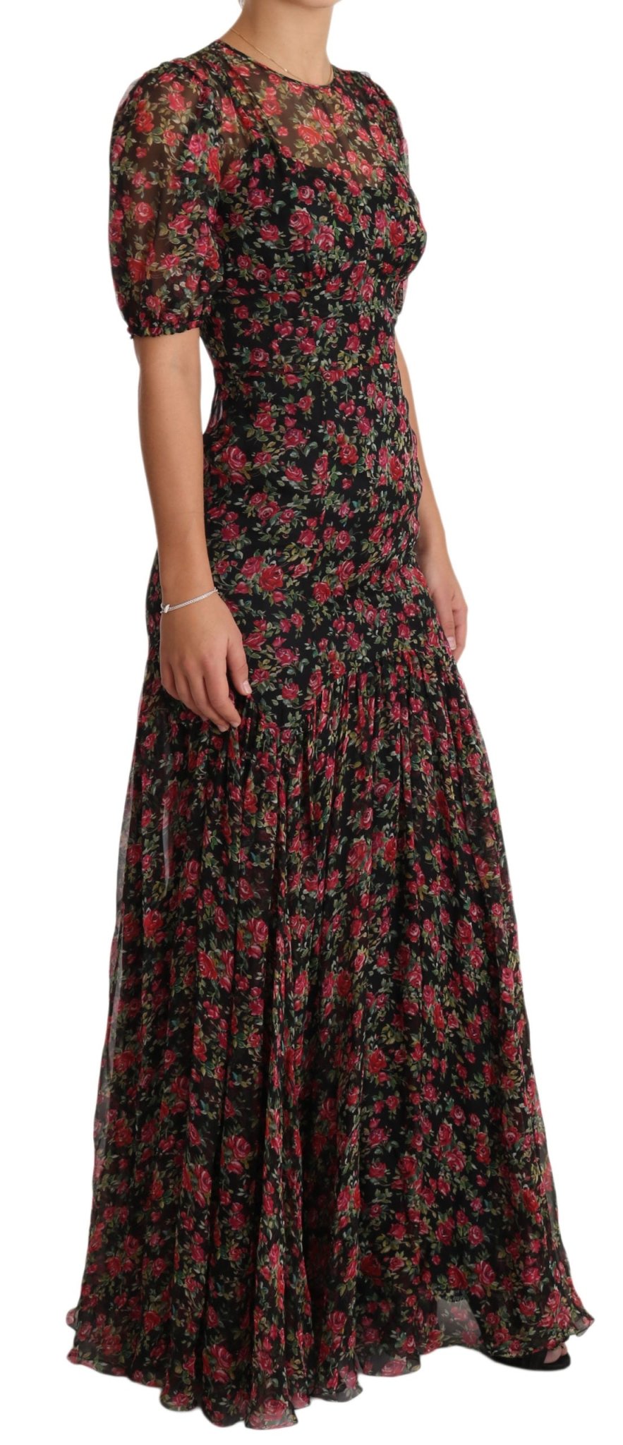 Black Floral Roses A-Line Shift Gown Dress - coffeewithmee2Dolce & GabbanaP1557S