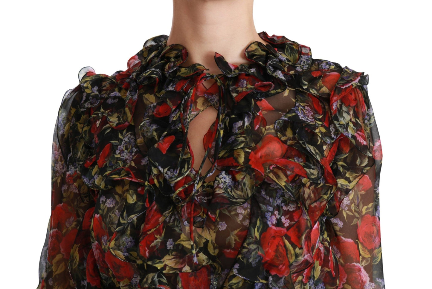 Black Floral Roses Blouse Silk Top - coffeewithmee2Dolce & GabbanaP2885S