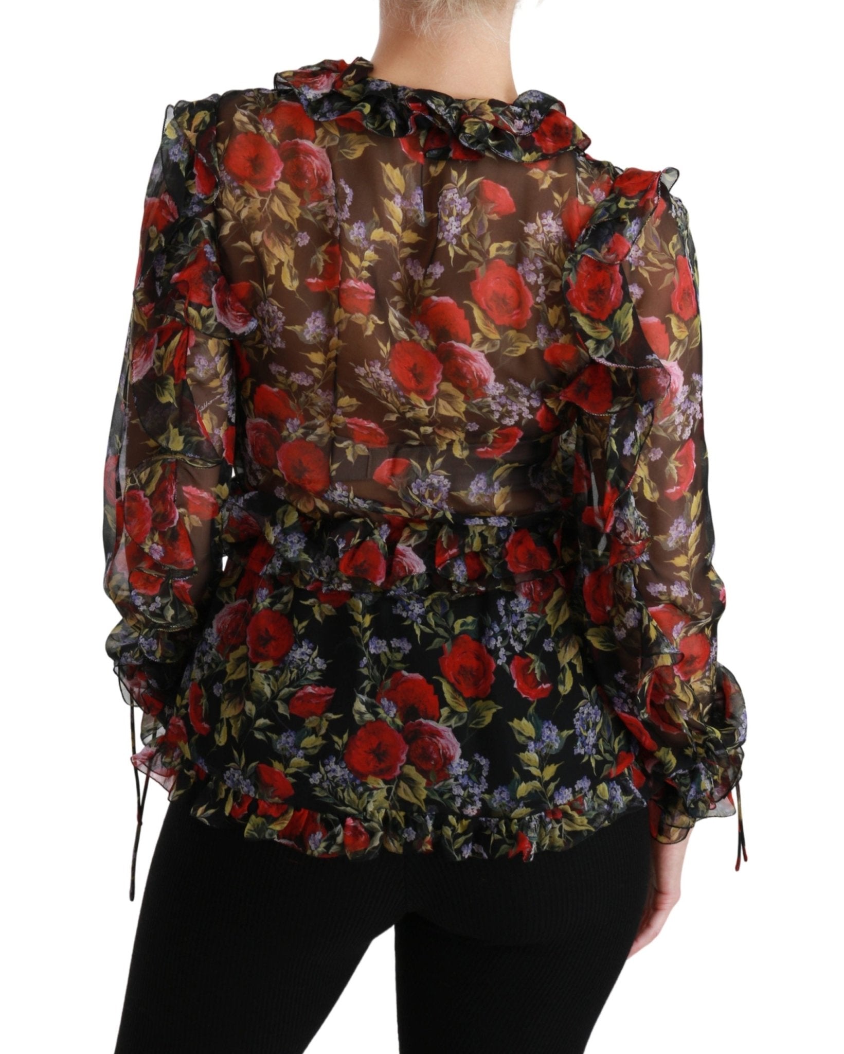 Black Floral Roses Blouse Silk Top - coffeewithmee2Dolce & GabbanaP2885S