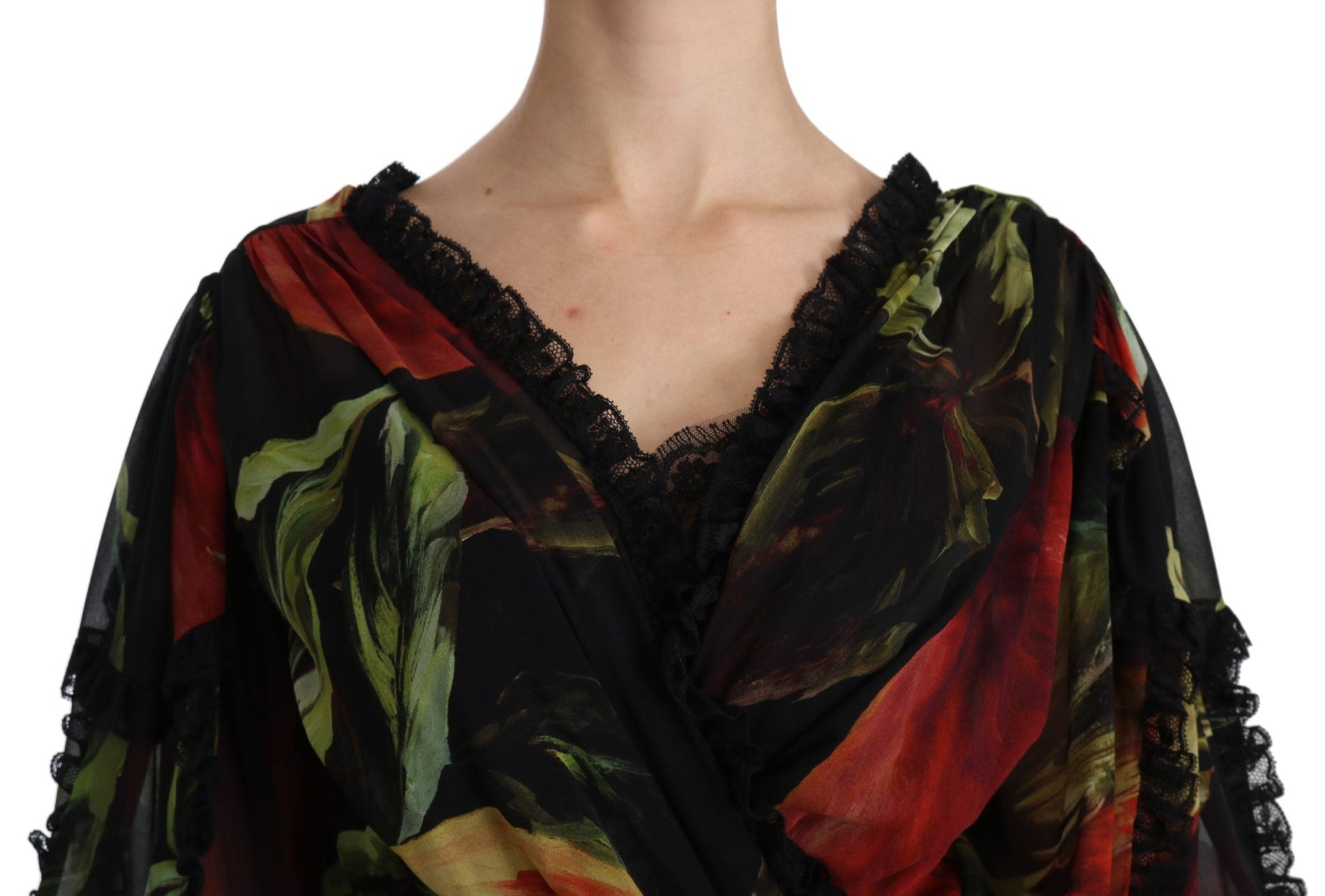 Black Floral Roses Pleated Maxi Silk - coffeewithmee2Dolce & GabbanaP2597S
