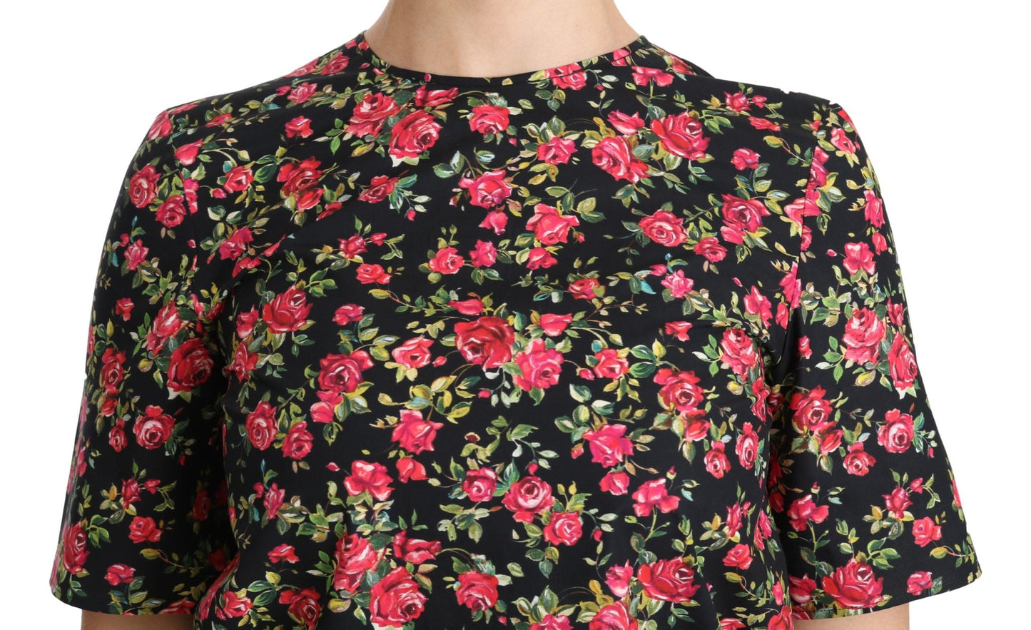Black Floral Roses Short Sleeve Top Blouse - coffeewithmee2Dolce & GabbanaP2735S