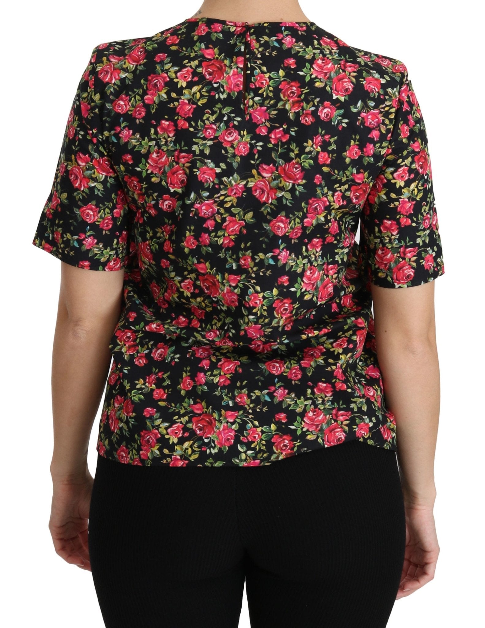 Black Floral Roses Short Sleeve Top Blouse - coffeewithmee2Dolce & GabbanaP2735S