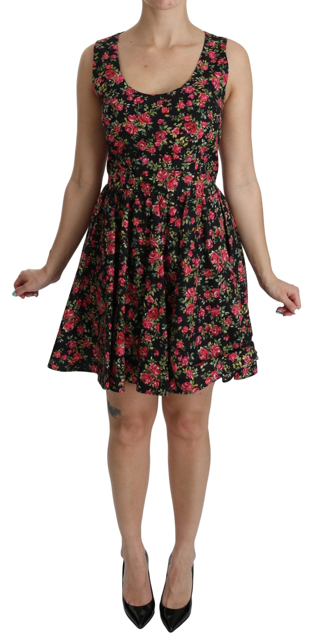 Black Floral Sheath Sleeveless Mini Dress - coffeewithmee2Dolce & GabbanaP2596S