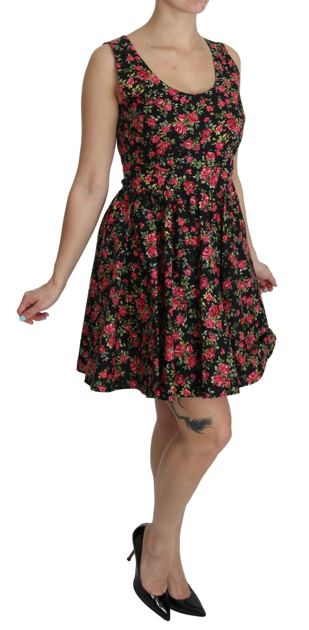 Black Floral Sheath Sleeveless Mini Dress - coffeewithmee2Dolce & GabbanaP2596S
