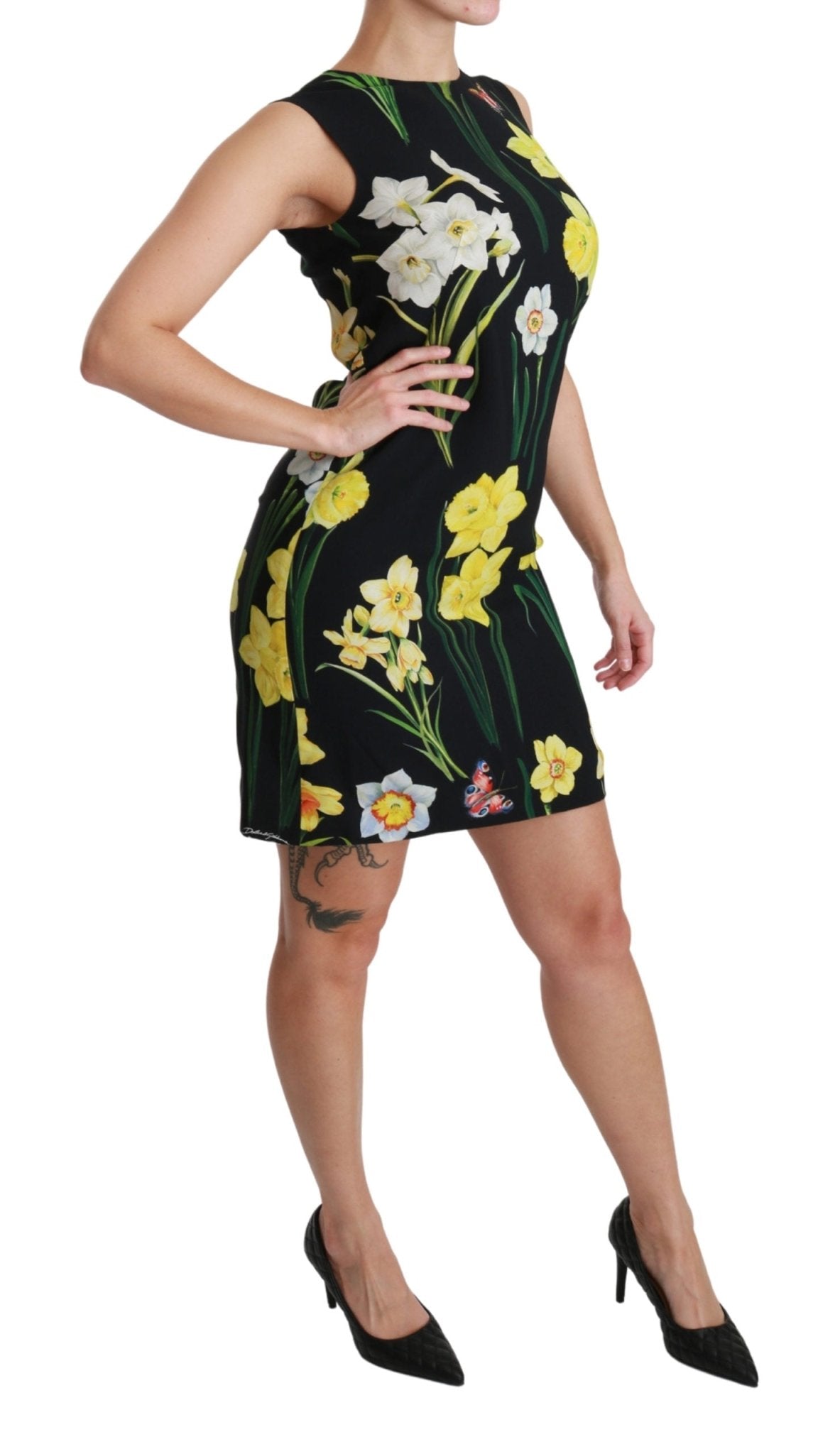 Black Floral Sleeveless Sheath Mini Dress - coffeewithmee2Dolce & GabbanaP3002S