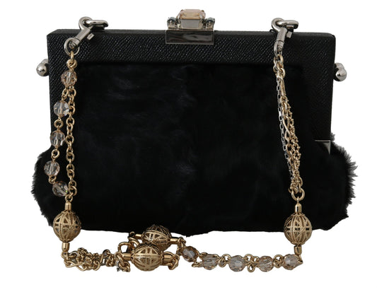 Black Fur Brocade Crystal Shoulder VANDA Purse - coffeewithmee2Dolce & GabbanaP0075S