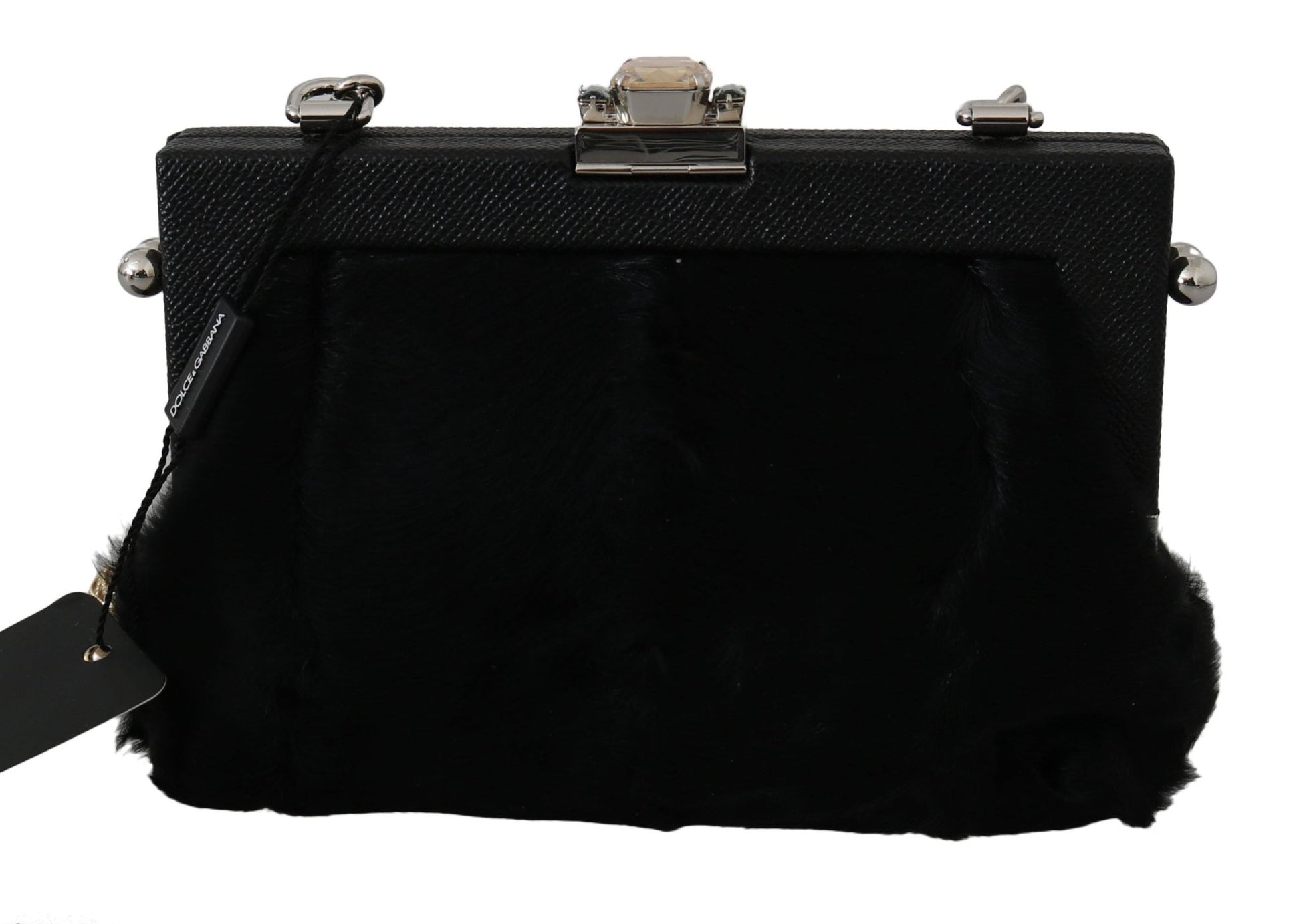 Black Fur Brocade Crystal Shoulder VANDA Purse - coffeewithmee2Dolce & GabbanaP0075S