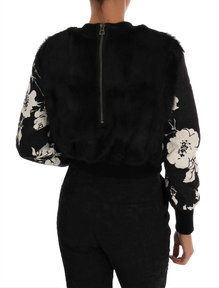 Black Fur Floral Brocade Zipper Sweater - coffeewithmee2Dolce & GabbanaP2068S