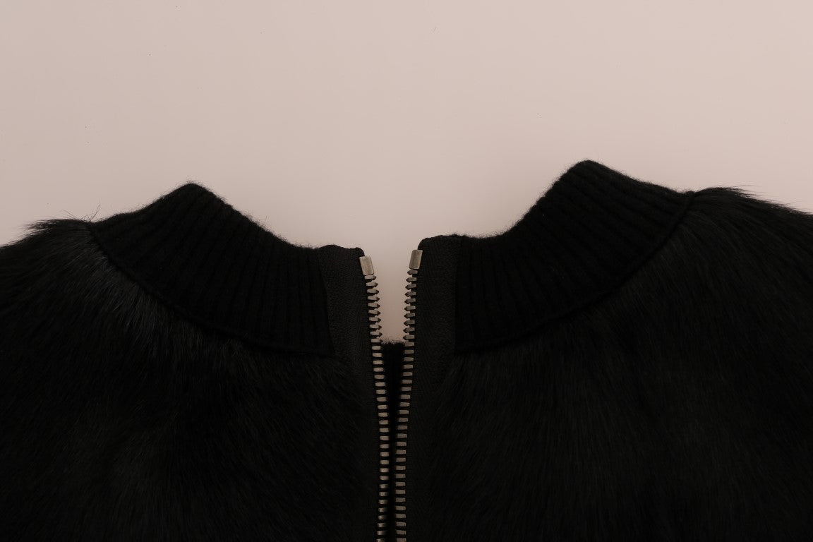 Black Fur Floral Brocade Zipper Sweater - coffeewithmee2Dolce & GabbanaP2068S