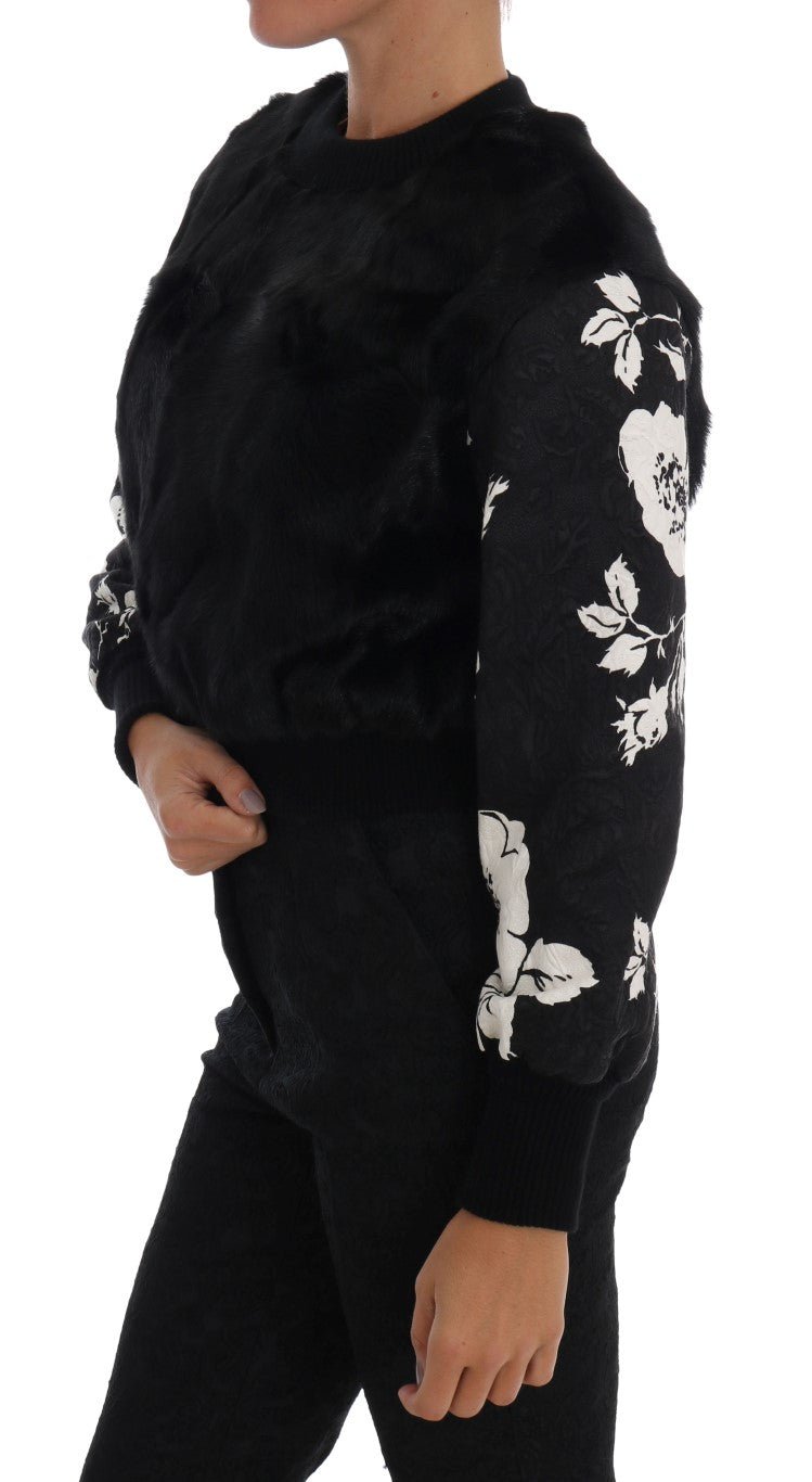 Black Fur Floral Brocade Zipper Sweater - coffeewithmee2Dolce & GabbanaP2068S