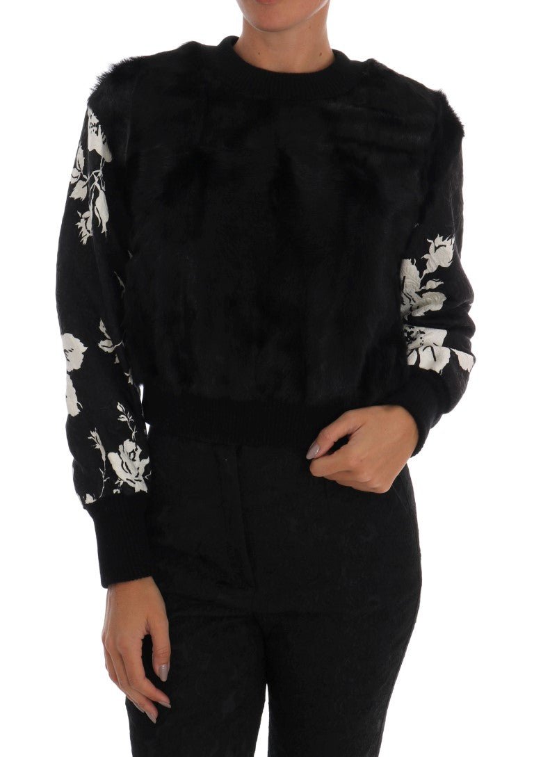 Black Fur Floral Brocade Zipper Sweater - coffeewithmee2Dolce & GabbanaP2068S