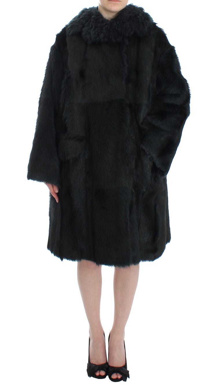 Black Goat Fur Shearling Long Jacket Coat - coffeewithmee2Dolce & GabbanaP0937S