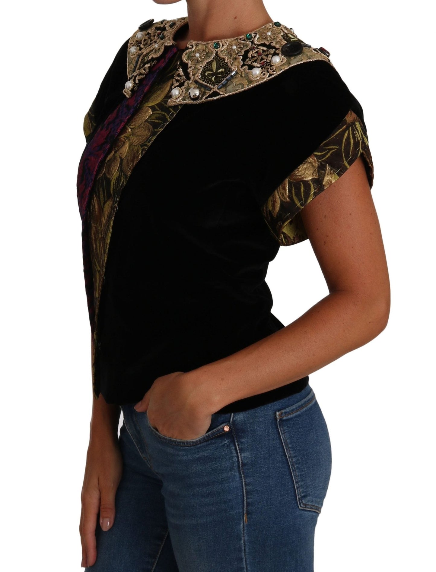 Black Gold Embellished Jaquard Velvet Jacket - coffeewithmee2Dolce & GabbanaP1510S