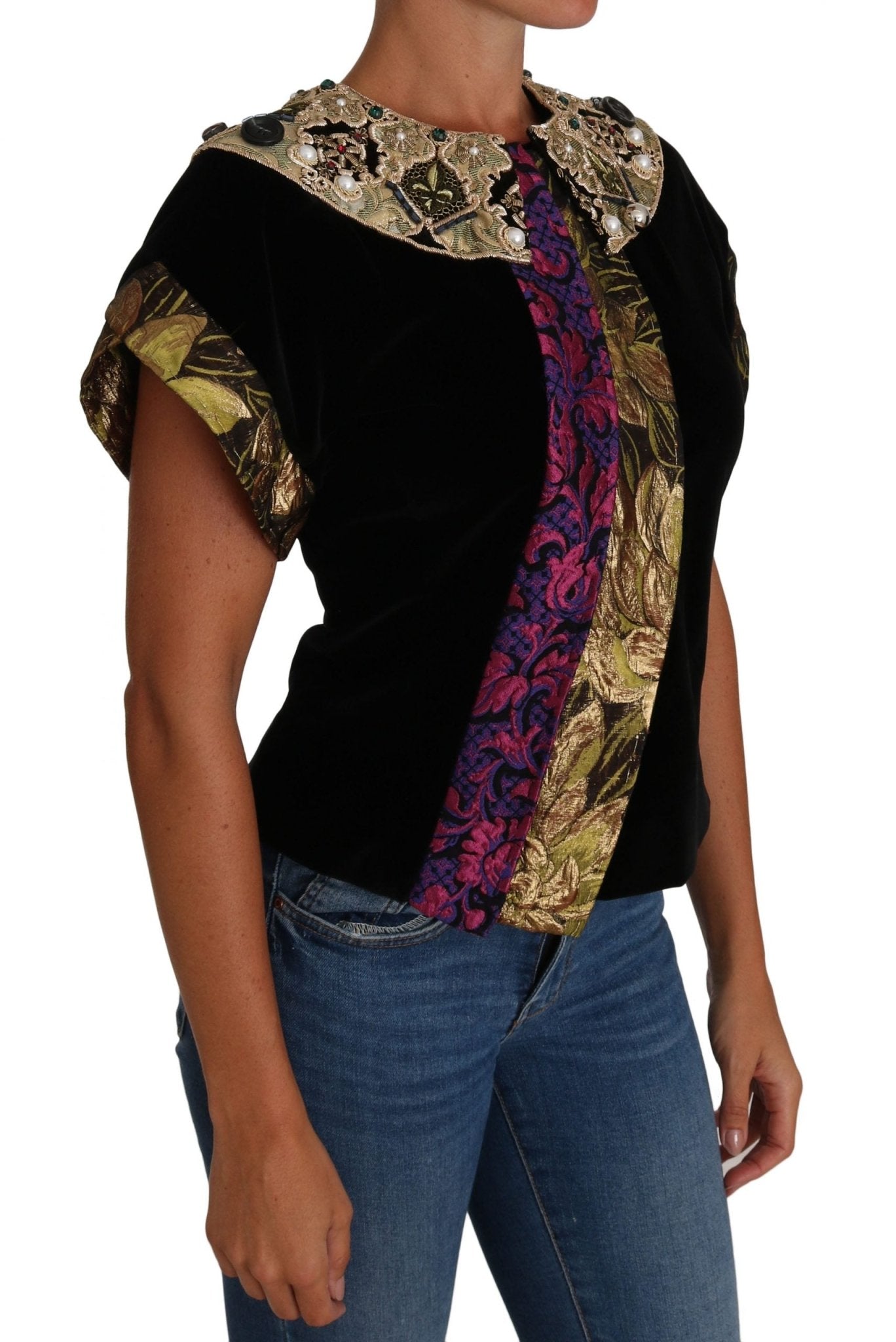 Black Gold Embellished Jaquard Velvet Jacket - coffeewithmee2Dolce & GabbanaP1510S